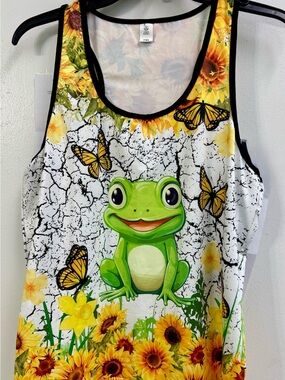Sunflower Frog Graphic Tank Top - Yellow & Green
